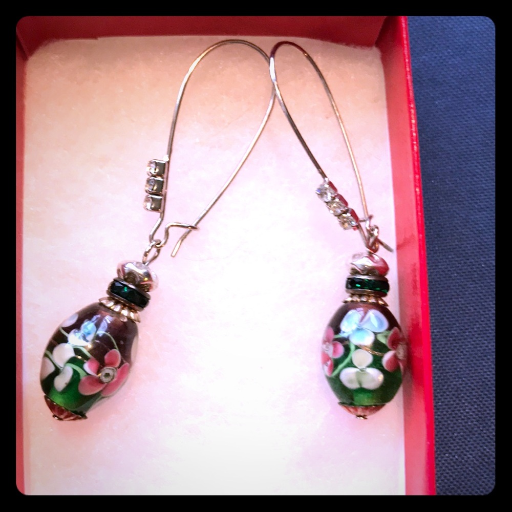 Floral glass bead and rhinestone earrings